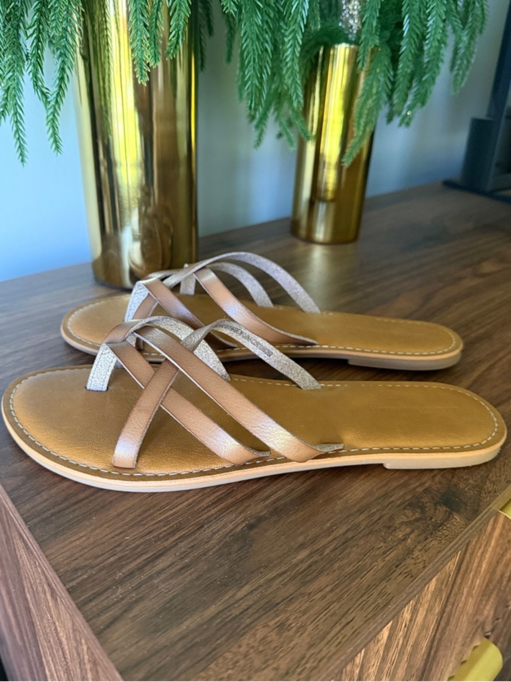 Women’s Strappy Tan Slide Sandals